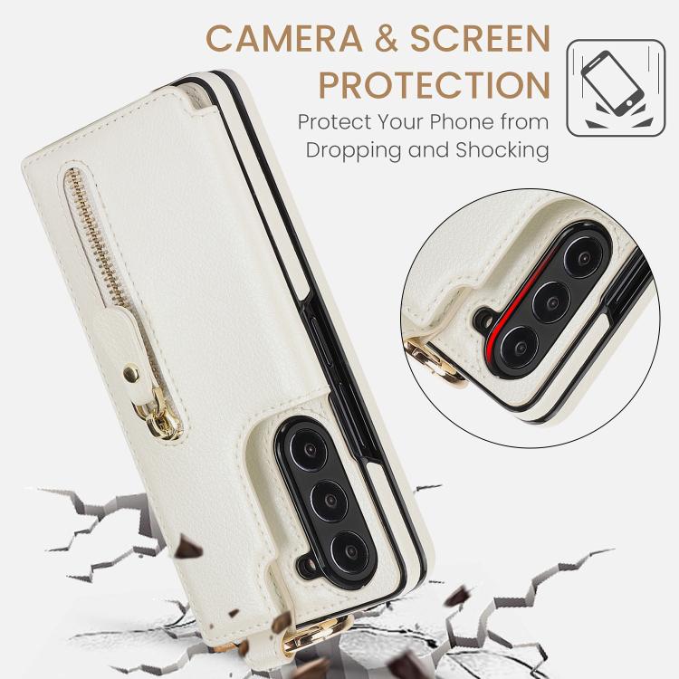 For Samsung Galaxy Z Fold7 Litchi Texture Ring Zipper Double Buckle Leather Phone Case