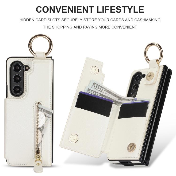 For Samsung Galaxy Z Fold7 Litchi Texture Ring Zipper Double Buckle Leather Phone Case