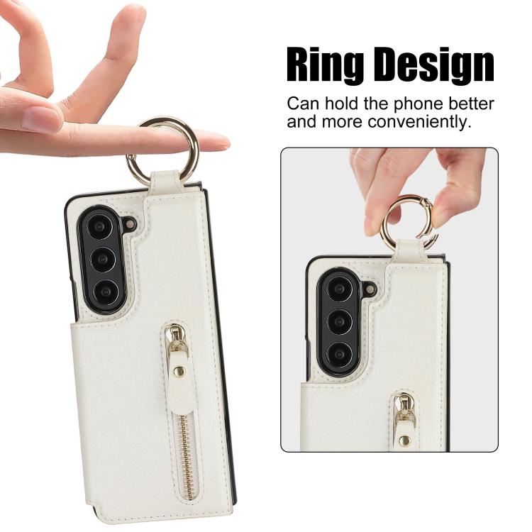 For Samsung Galaxy Z Fold7 Litchi Texture Ring Zipper Double Buckle Leather Phone Case