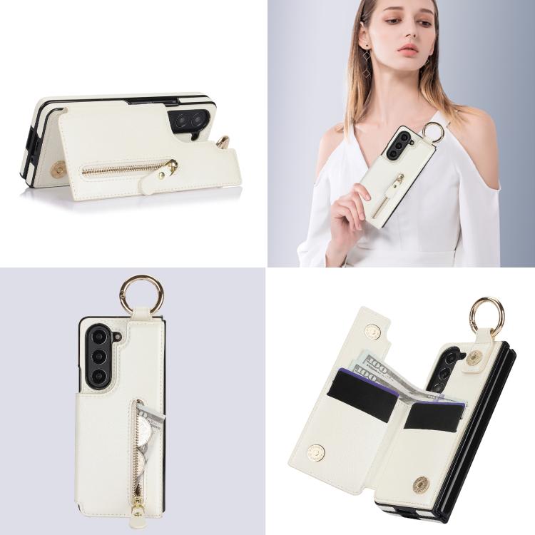 For Samsung Galaxy Z Fold7 Litchi Texture Ring Zipper Double Buckle Leather Phone Case