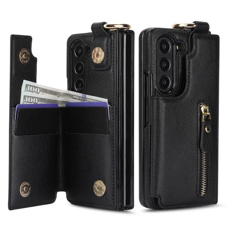 For Samsung Galaxy Z Fold7 Litchi Texture Ring Zipper Double Buckle Leather Phone Case