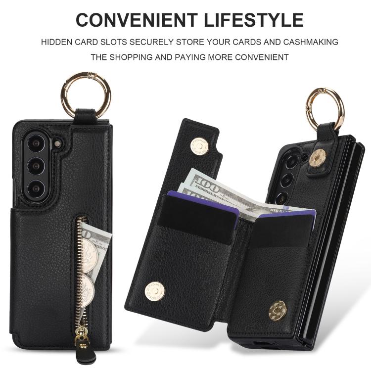 For Samsung Galaxy Z Fold7 Litchi Texture Ring Zipper Double Buckle Leather Phone Case