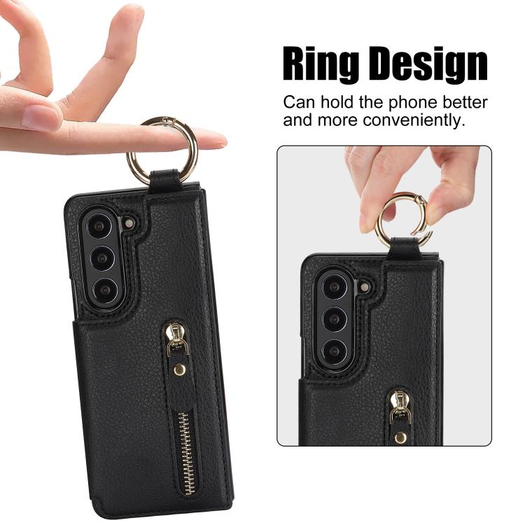 For Samsung Galaxy Z Fold7 Litchi Texture Ring Zipper Double Buckle Leather Phone Case