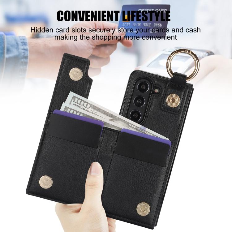For Samsung Galaxy Z Fold7 Litchi Texture Ring Zipper Double Buckle Leather Phone Case