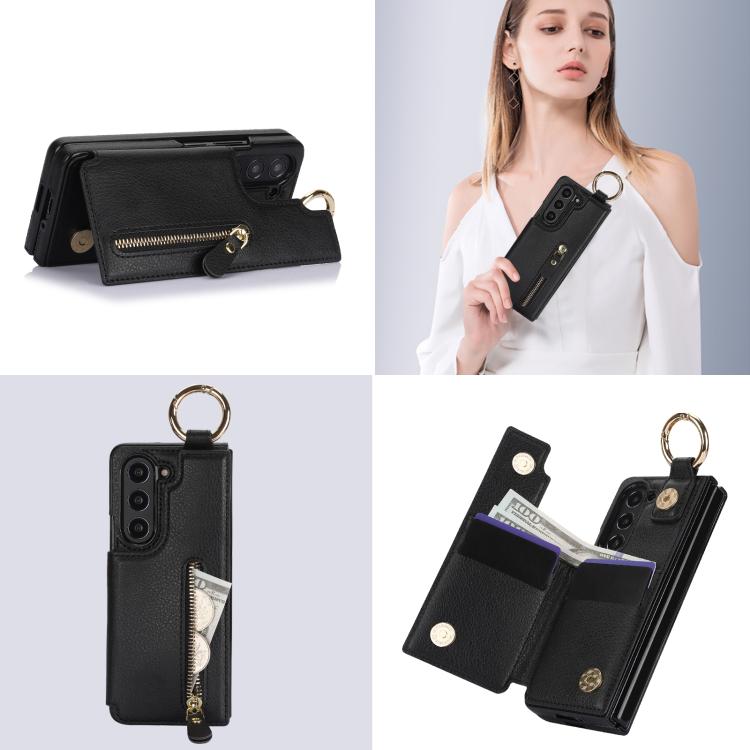For Samsung Galaxy Z Fold7 Litchi Texture Ring Zipper Double Buckle Leather Phone Case