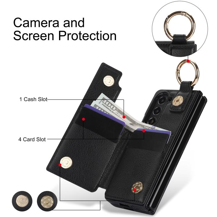 For Samsung Galaxy Z Fold7 Litchi Texture Ring Zipper Double Buckle Leather Phone Case