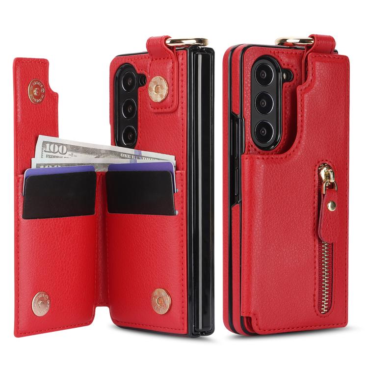 For Samsung Galaxy Z Fold7 Litchi Texture Ring Zipper Double Buckle Leather Phone Case