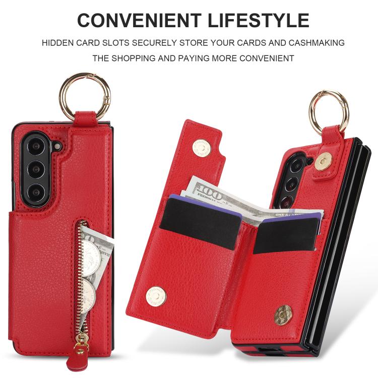 For Samsung Galaxy Z Fold7 Litchi Texture Ring Zipper Double Buckle Leather Phone Case