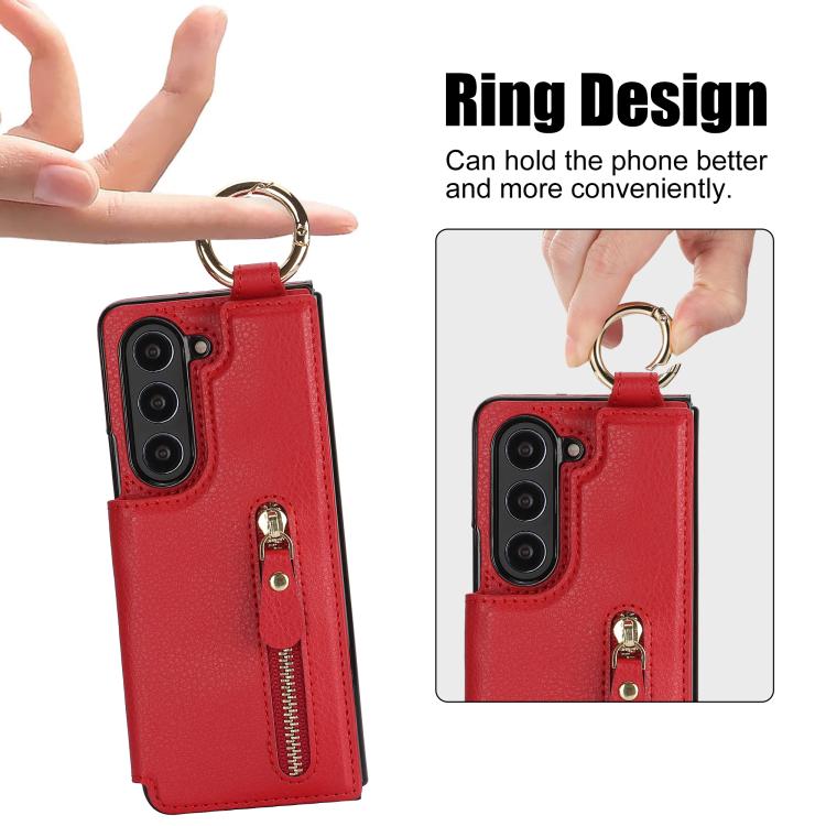 For Samsung Galaxy Z Fold7 Litchi Texture Ring Zipper Double Buckle Leather Phone Case