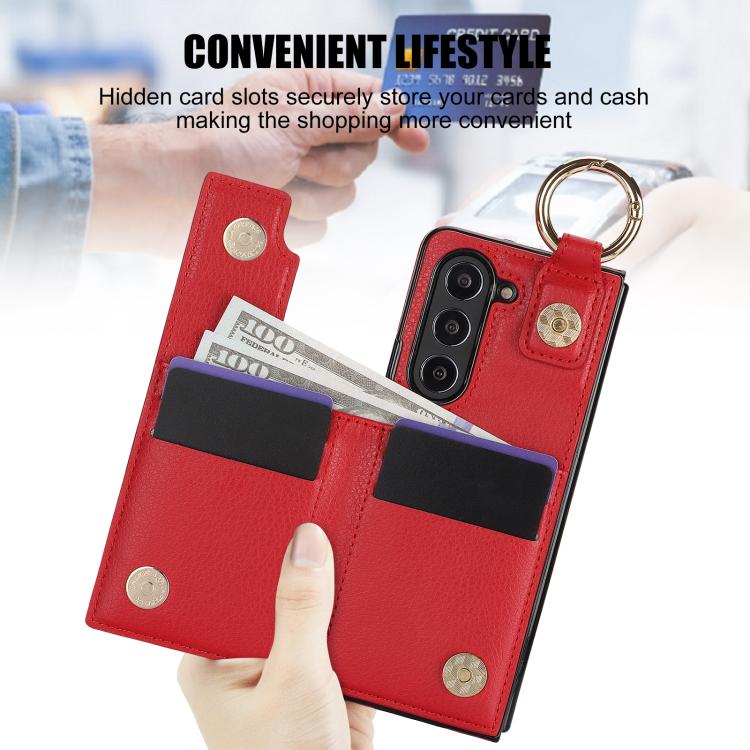For Samsung Galaxy Z Fold7 Litchi Texture Ring Zipper Double Buckle Leather Phone Case