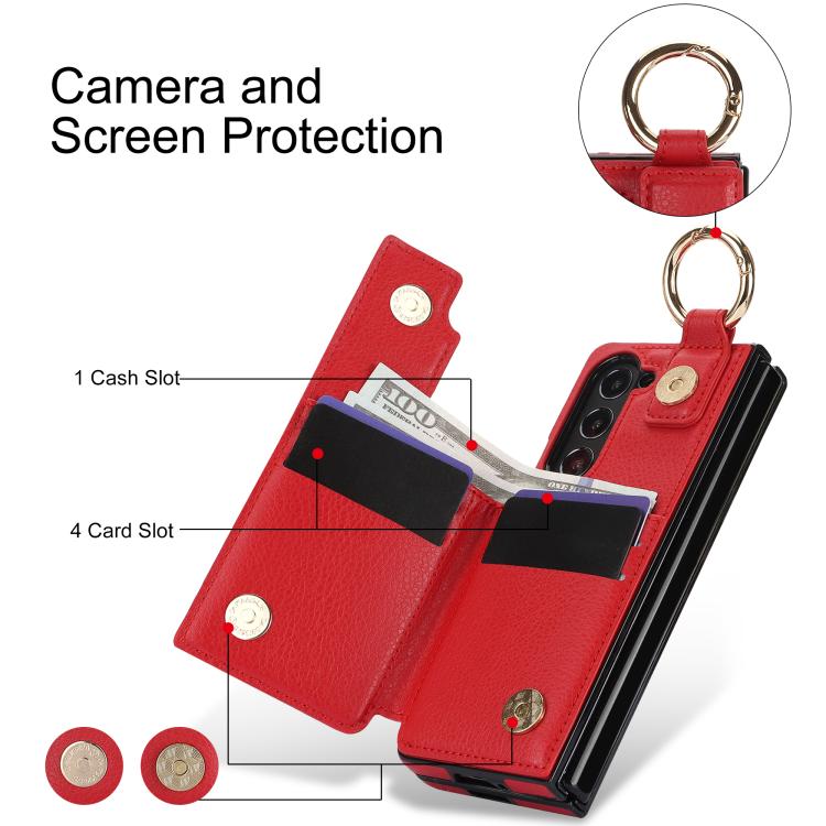 For Samsung Galaxy Z Fold7 Litchi Texture Ring Zipper Double Buckle Leather Phone Case