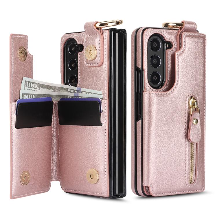 For Samsung Galaxy Z Fold7 Litchi Texture Ring Zipper Double Buckle Leather Phone Case