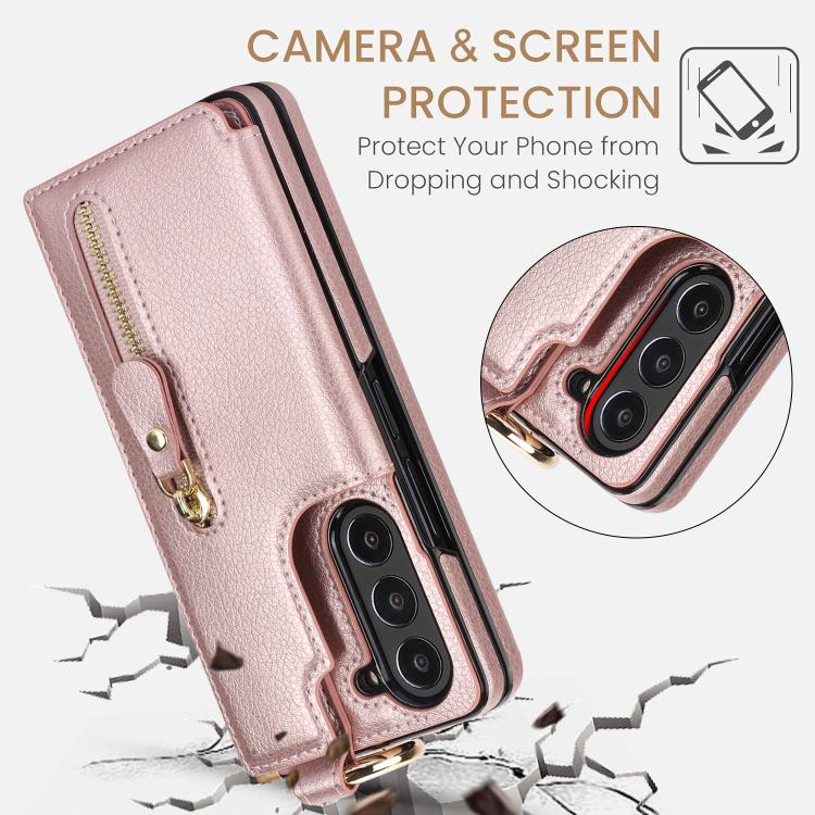 For Samsung Galaxy Z Fold7 Litchi Texture Ring Zipper Double Buckle Leather Phone Case