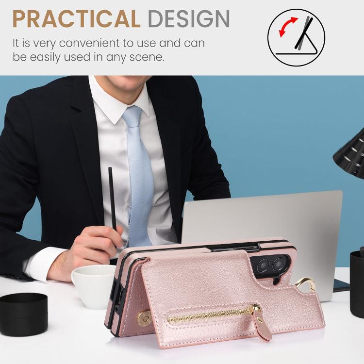 For Samsung Galaxy Z Fold7 Litchi Texture Ring Zipper Double Buckle Leather Phone Case