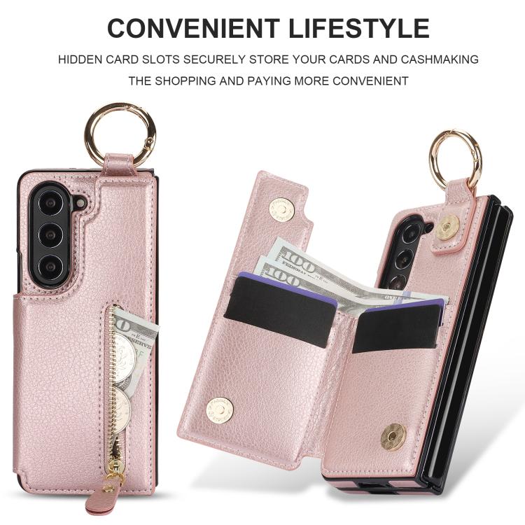 For Samsung Galaxy Z Fold7 Litchi Texture Ring Zipper Double Buckle Leather Phone Case