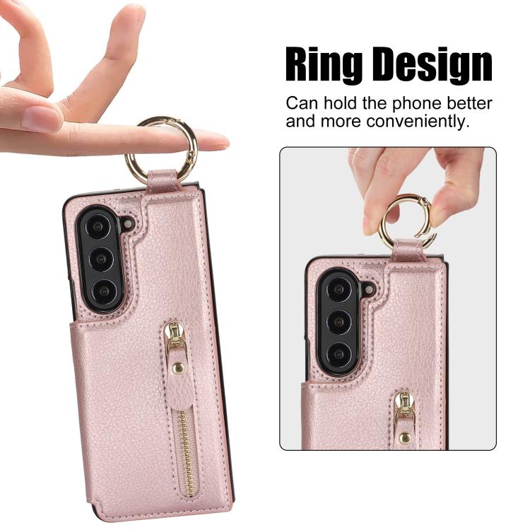 For Samsung Galaxy Z Fold7 Litchi Texture Ring Zipper Double Buckle Leather Phone Case