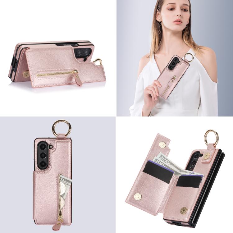 For Samsung Galaxy Z Fold7 Litchi Texture Ring Zipper Double Buckle Leather Phone Case