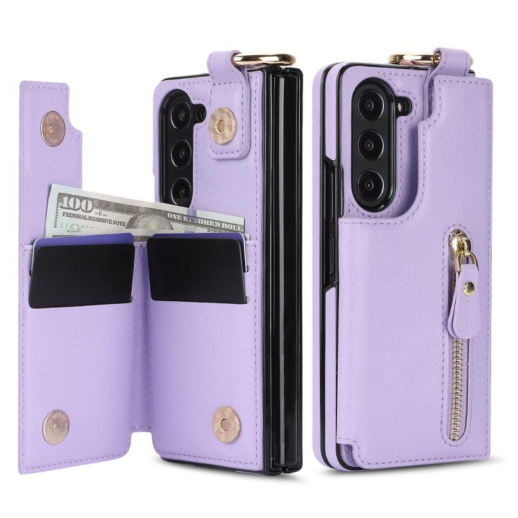 For Samsung Galaxy Z Fold7 Litchi Texture Ring Zipper Double Buckle Leather Phone Case