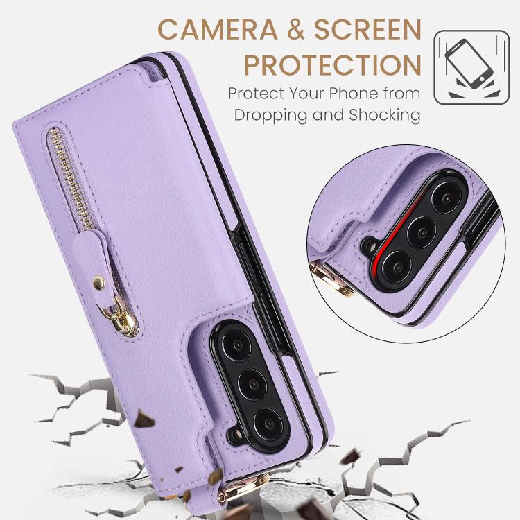 For Samsung Galaxy Z Fold7 Litchi Texture Ring Zipper Double Buckle Leather Phone Case