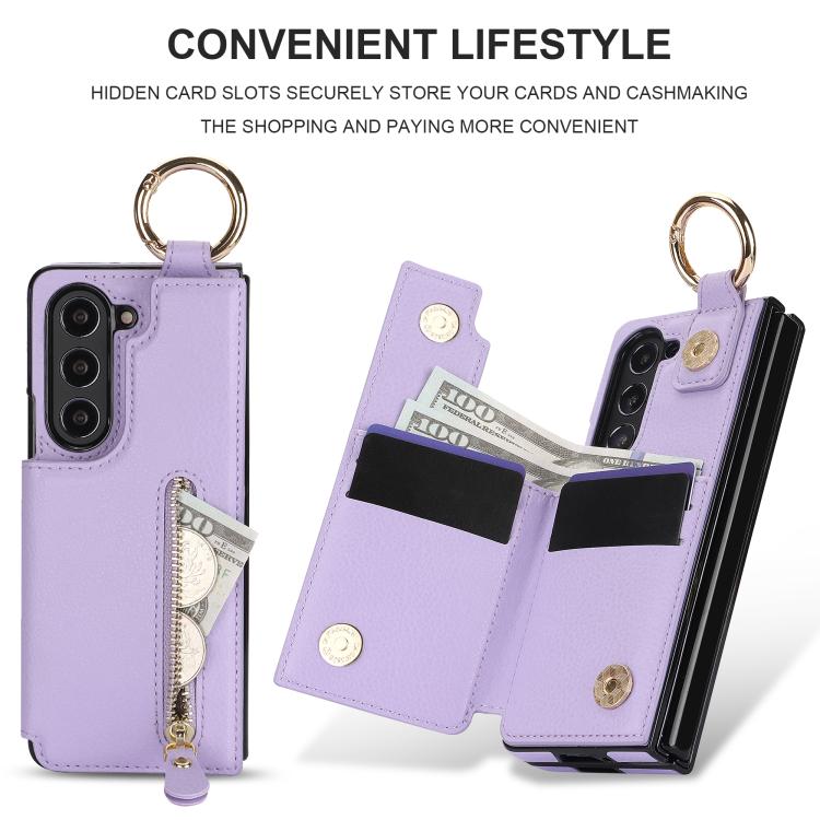 For Samsung Galaxy Z Fold7 Litchi Texture Ring Zipper Double Buckle Leather Phone Case