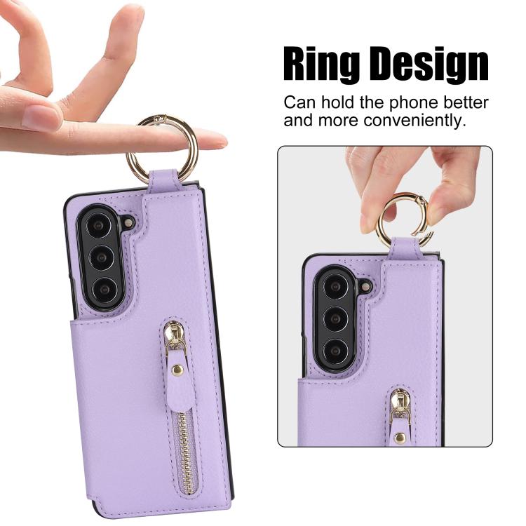 For Samsung Galaxy Z Fold7 Litchi Texture Ring Zipper Double Buckle Leather Phone Case