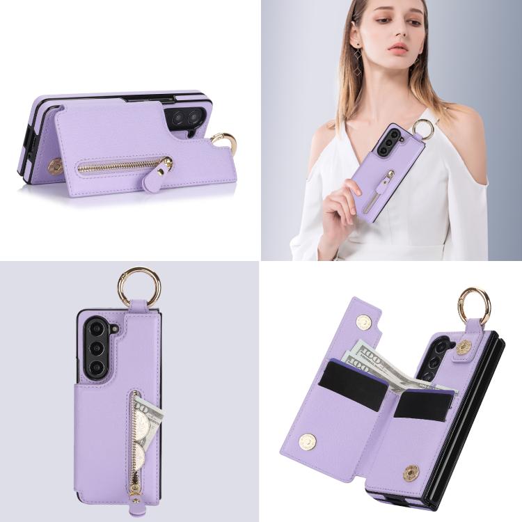 For Samsung Galaxy Z Fold7 Litchi Texture Ring Zipper Double Buckle Leather Phone Case