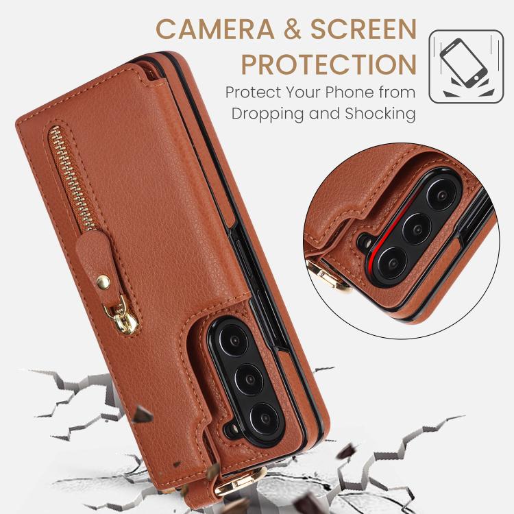 For Samsung Galaxy Z Fold7 Litchi Texture Ring Zipper Double Buckle Leather Phone Case
