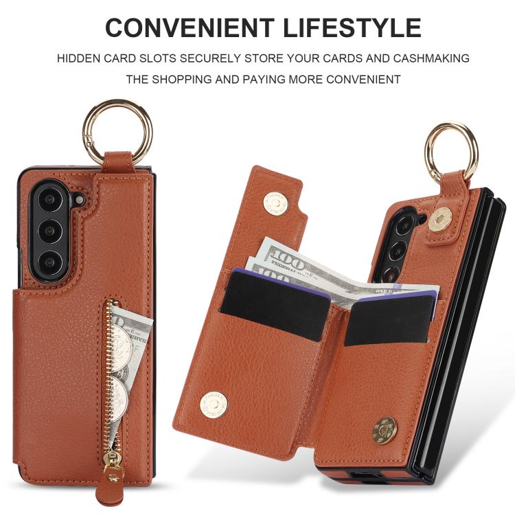 For Samsung Galaxy Z Fold7 Litchi Texture Ring Zipper Double Buckle Leather Phone Case