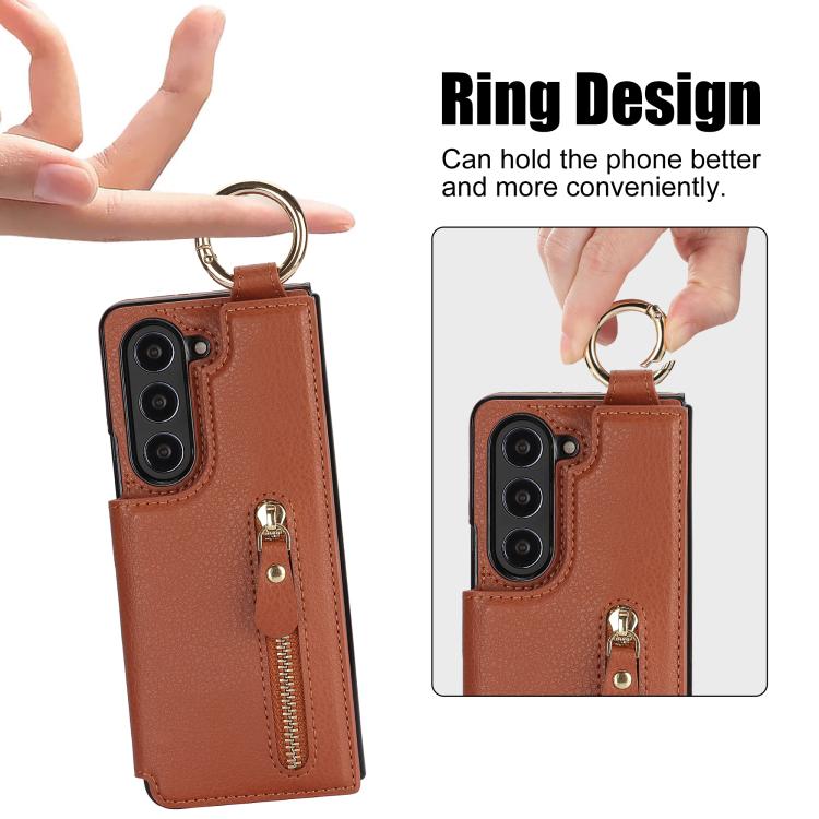 For Samsung Galaxy Z Fold7 Litchi Texture Ring Zipper Double Buckle Leather Phone Case