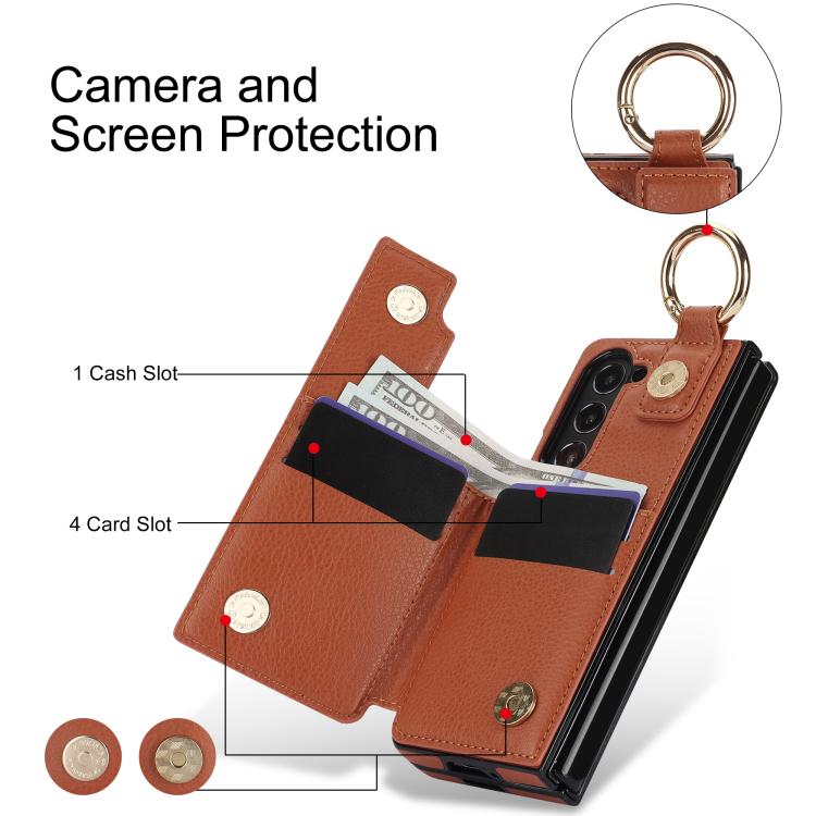 For Samsung Galaxy Z Fold7 Litchi Texture Ring Zipper Double Buckle Leather Phone Case