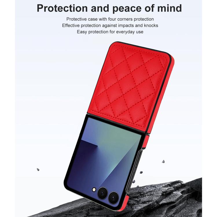 For Samsung Galaxy Z Flip7 5G Rhombic Fold Leather Phone Case