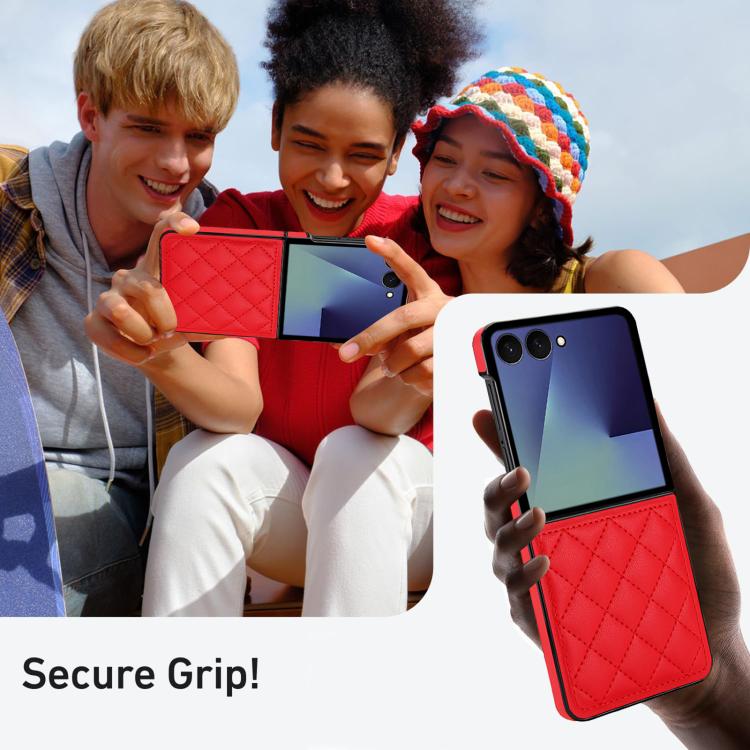 For Samsung Galaxy Z Flip7 5G Rhombic Fold Leather Phone Case