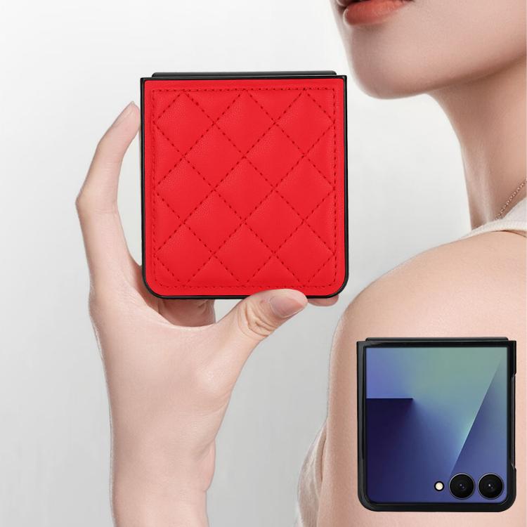 For Samsung Galaxy Z Flip7 5G Rhombic Fold Leather Phone Case
