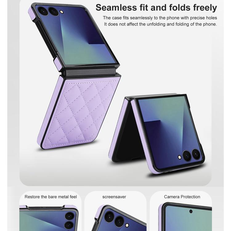 For Samsung Galaxy Z Flip7 5G Rhombic Fold Leather Phone Case