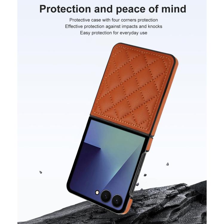 For Samsung Galaxy Z Flip7 5G Rhombic Fold Leather Phone Case