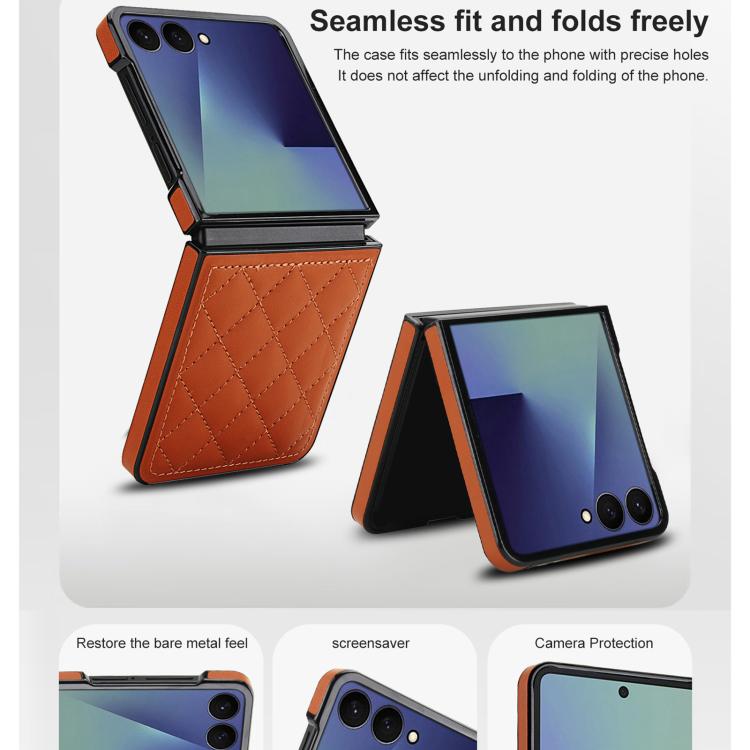 For Samsung Galaxy Z Flip7 5G Rhombic Fold Leather Phone Case