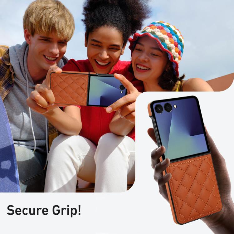 For Samsung Galaxy Z Flip7 5G Rhombic Fold Leather Phone Case