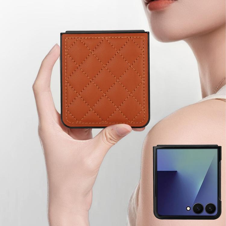 For Samsung Galaxy Z Flip7 5G Rhombic Fold Leather Phone Case