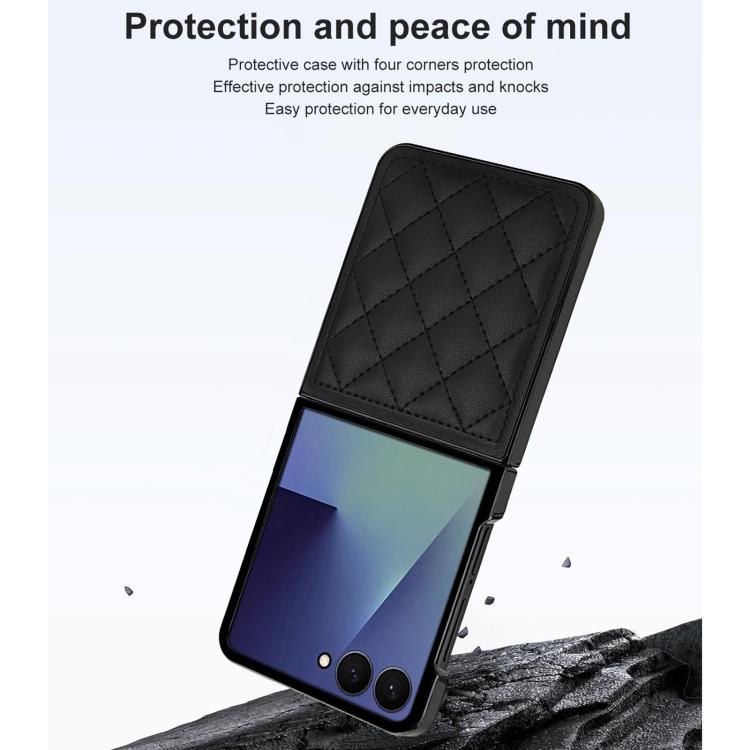 For Samsung Galaxy Z Flip7 5G Rhombic Fold Leather Phone Case