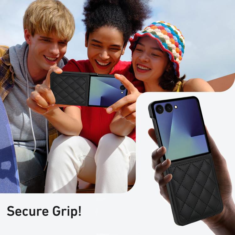 For Samsung Galaxy Z Flip7 5G Rhombic Fold Leather Phone Case