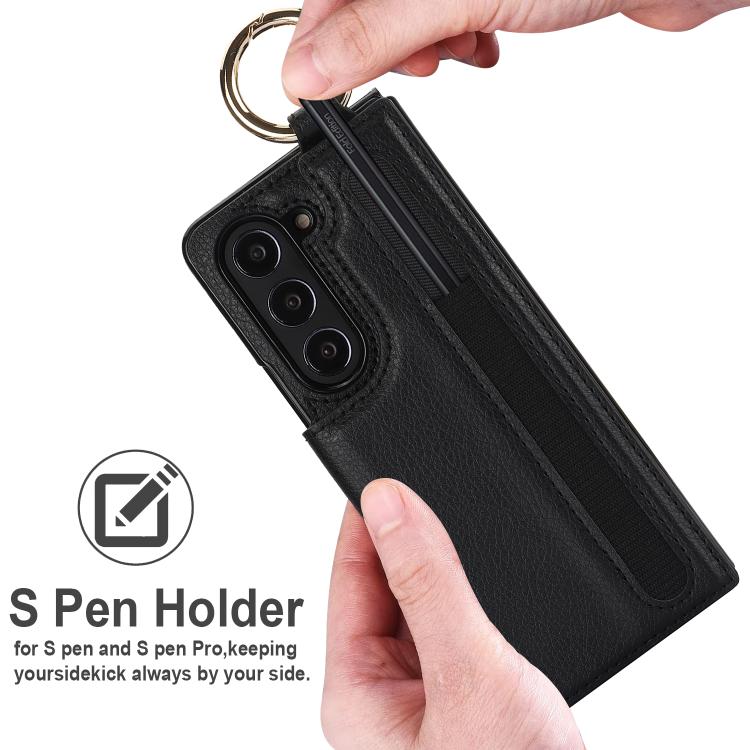 For Samsung Galaxy Z Fold7 Litchi Texture Double Buckle Leather Phone Case with Pen Slot