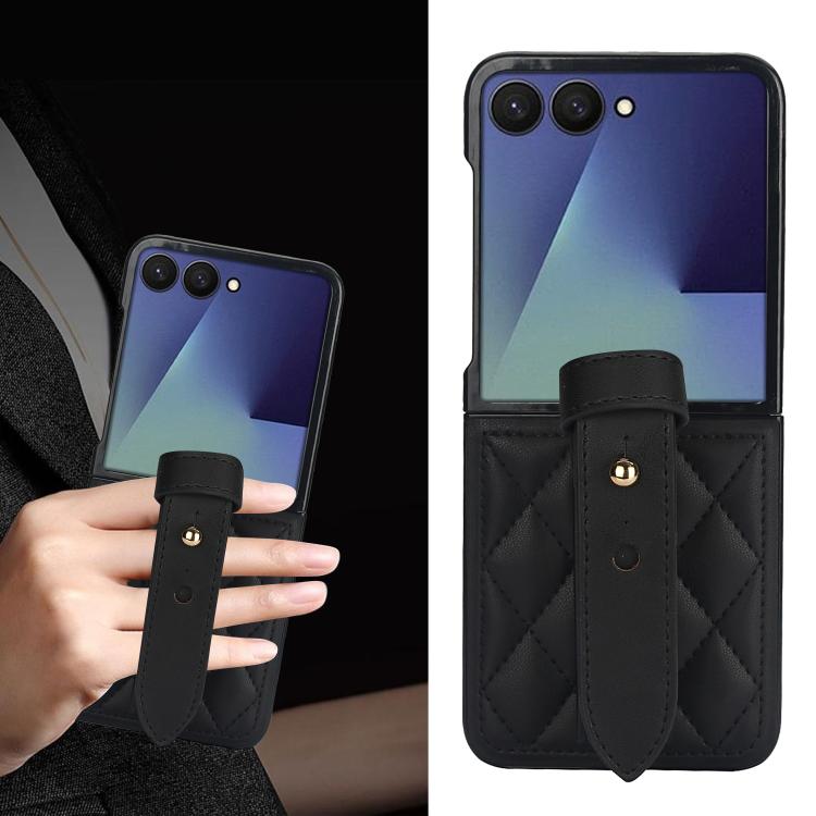 For Samsung Galaxy Z Flip7 5G Rhombic Texture Wristband PU Phone Case