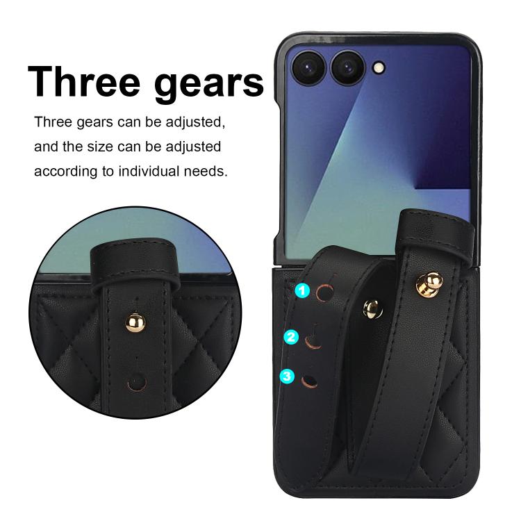 For Samsung Galaxy Z Flip7 5G Rhombic Texture Wristband PU Phone Case