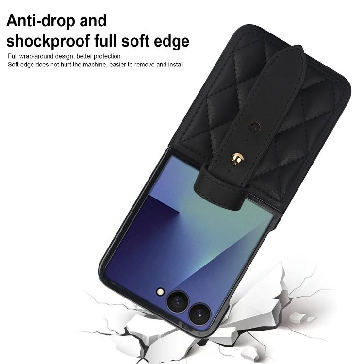 For Samsung Galaxy Z Flip7 5G Rhombic Texture Wristband PU Phone Case