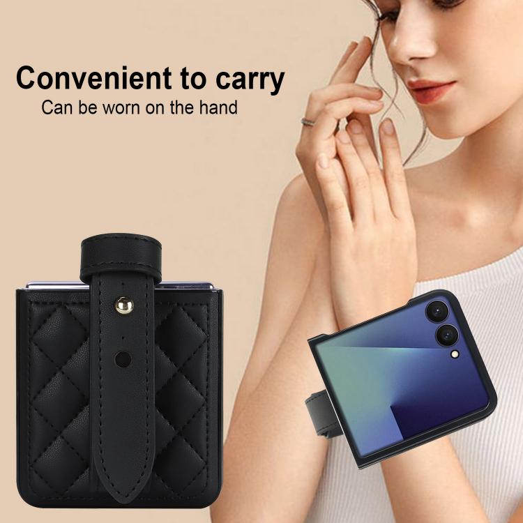 For Samsung Galaxy Z Flip7 5G Rhombic Texture Wristband PU Phone Case