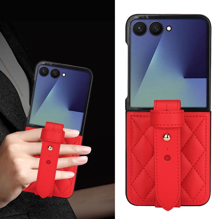 For Samsung Galaxy Z Flip7 5G Rhombic Texture Wristband PU Phone Case