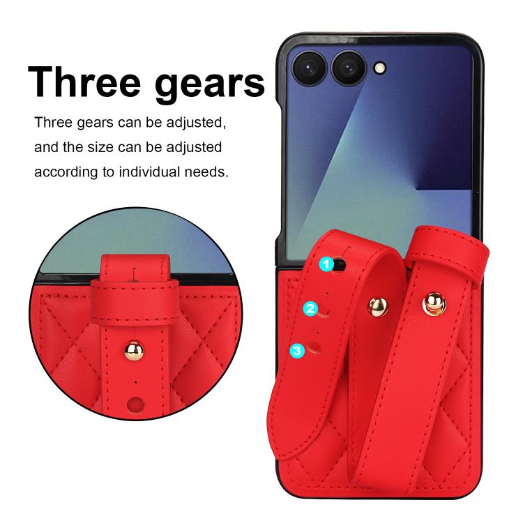 For Samsung Galaxy Z Flip7 5G Rhombic Texture Wristband PU Phone Case