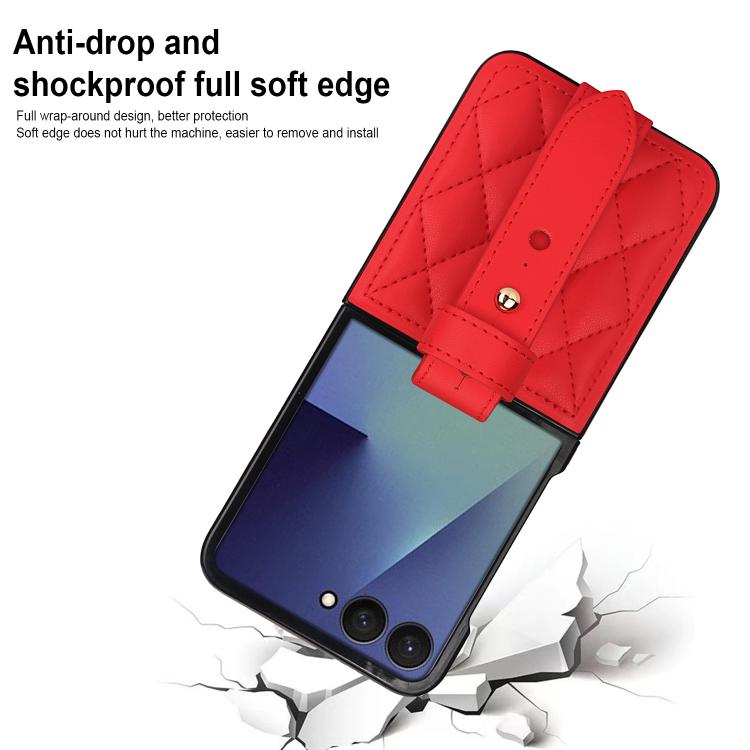 For Samsung Galaxy Z Flip7 5G Rhombic Texture Wristband PU Phone Case