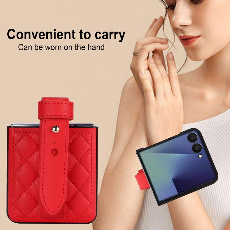For Samsung Galaxy Z Flip7 5G Rhombic Texture Wristband PU Phone Case