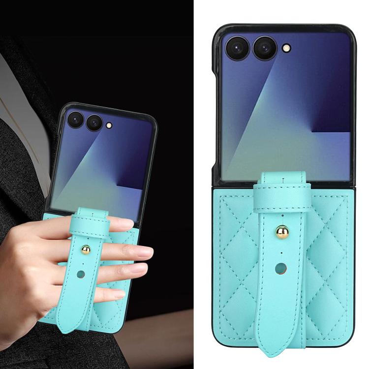 For Samsung Galaxy Z Flip7 5G Rhombic Texture Wristband PU Phone Case